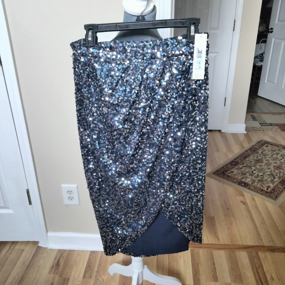 Eliza J Silver Sequin Wrap Cocktail Skirt